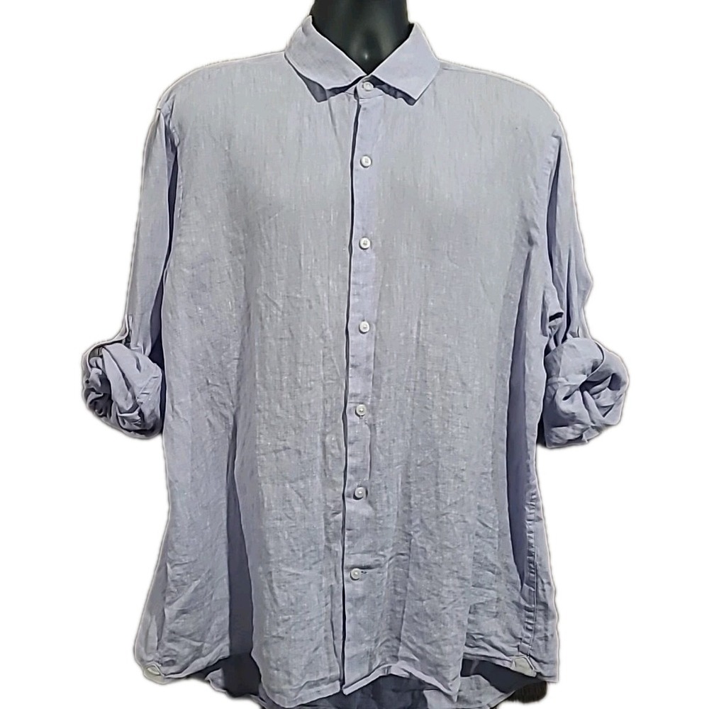Saks Fifth Avenue 100% Linen Long Sleeve Button Up Shirt XL Light Purple Beachy